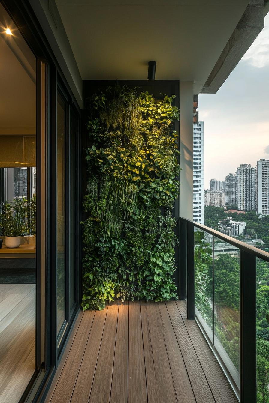 modern apartment small balcony interior with vertical garden wall