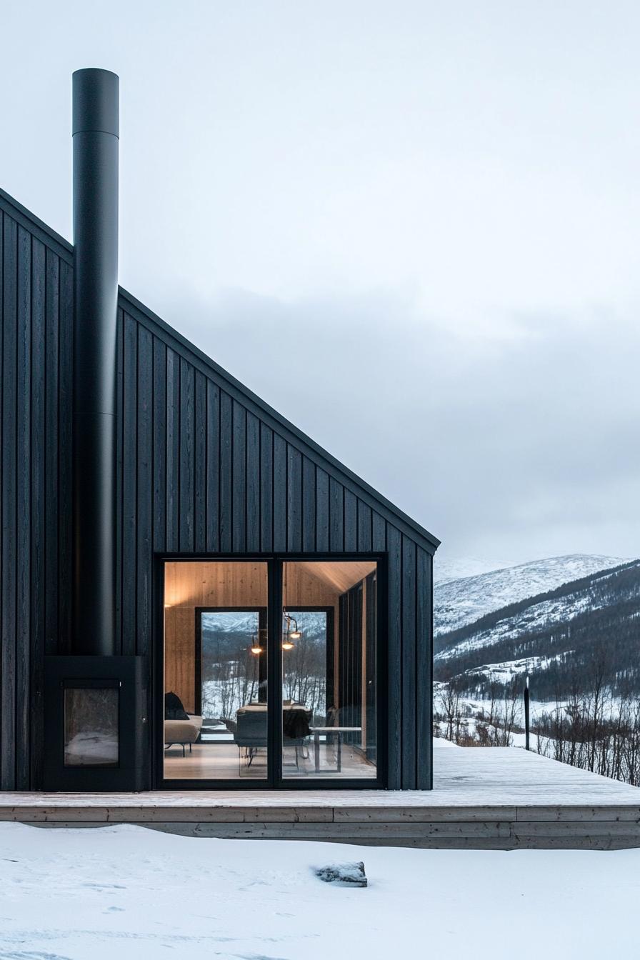 modern barn house style facade with exposed metal ductwork stunning Scandinavian terrain views 2