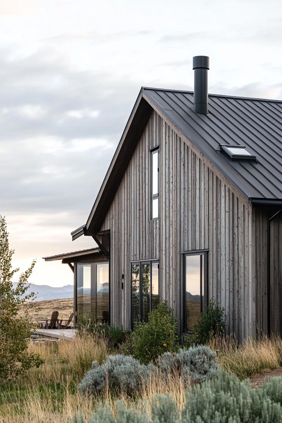 modern barn house style facade with exposed metal ductwork stunning Scandinavian terrain views 3