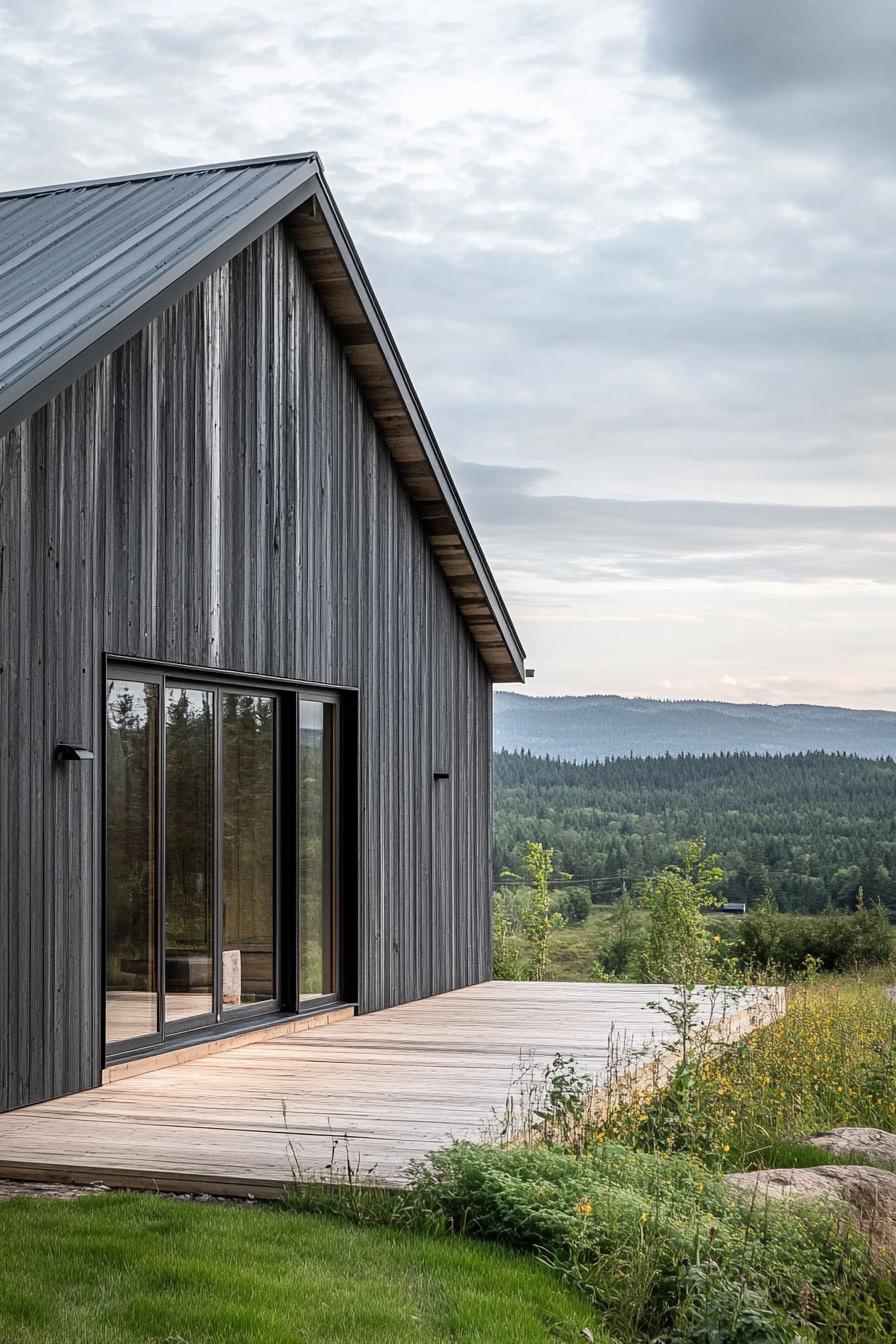 modern barn house style facade with exposed metal ductwork stunning Scandinavian terrain views