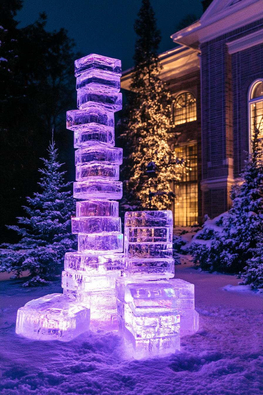 modern crystal winter mansion courtyard ice sculpture 2