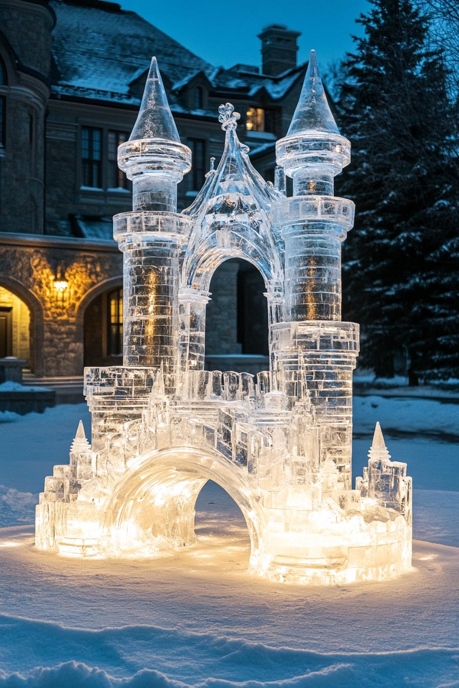 modern crystal winter mansion courtyard ice sculpture 3