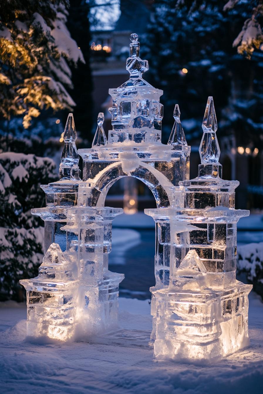 modern crystal winter mansion courtyard ice sculpture