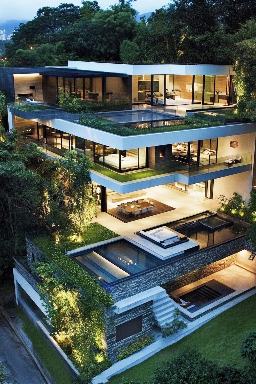 modern eco friendly luxury mansion with roof gardens