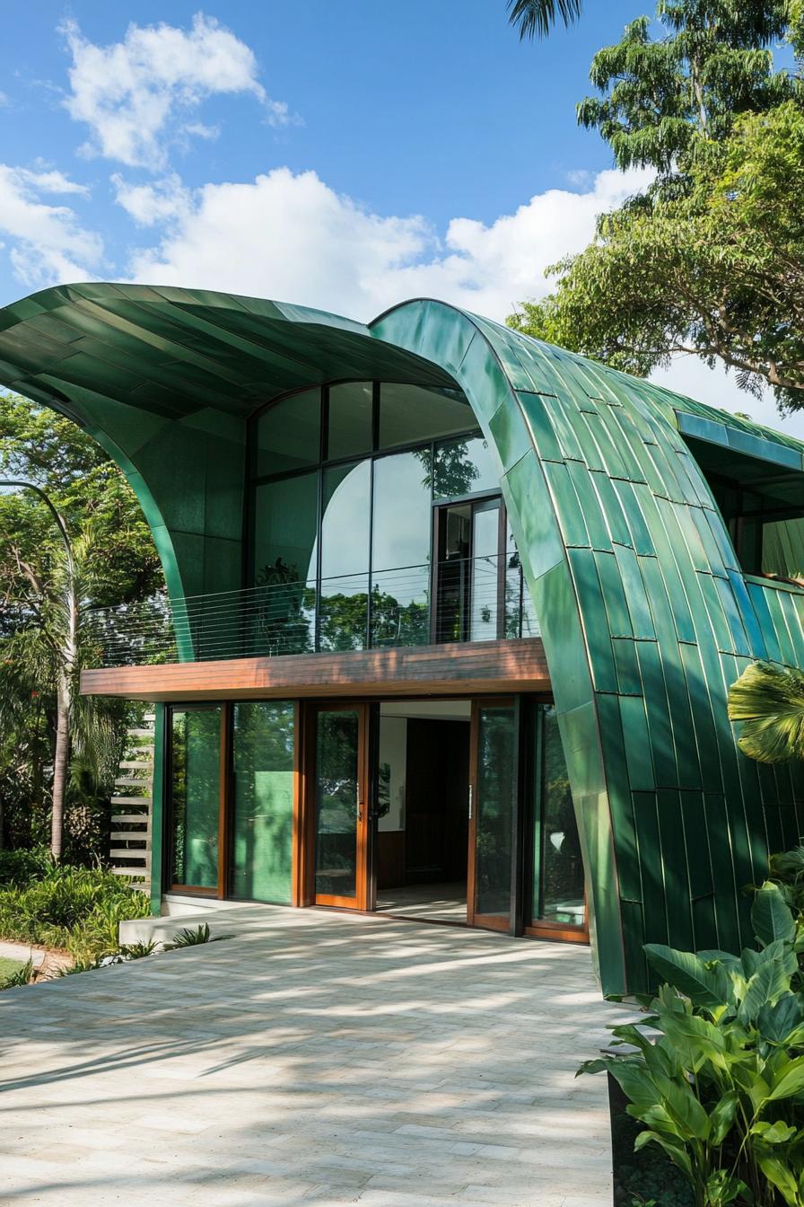 modern green metal cladded butterfly roof facade house 2