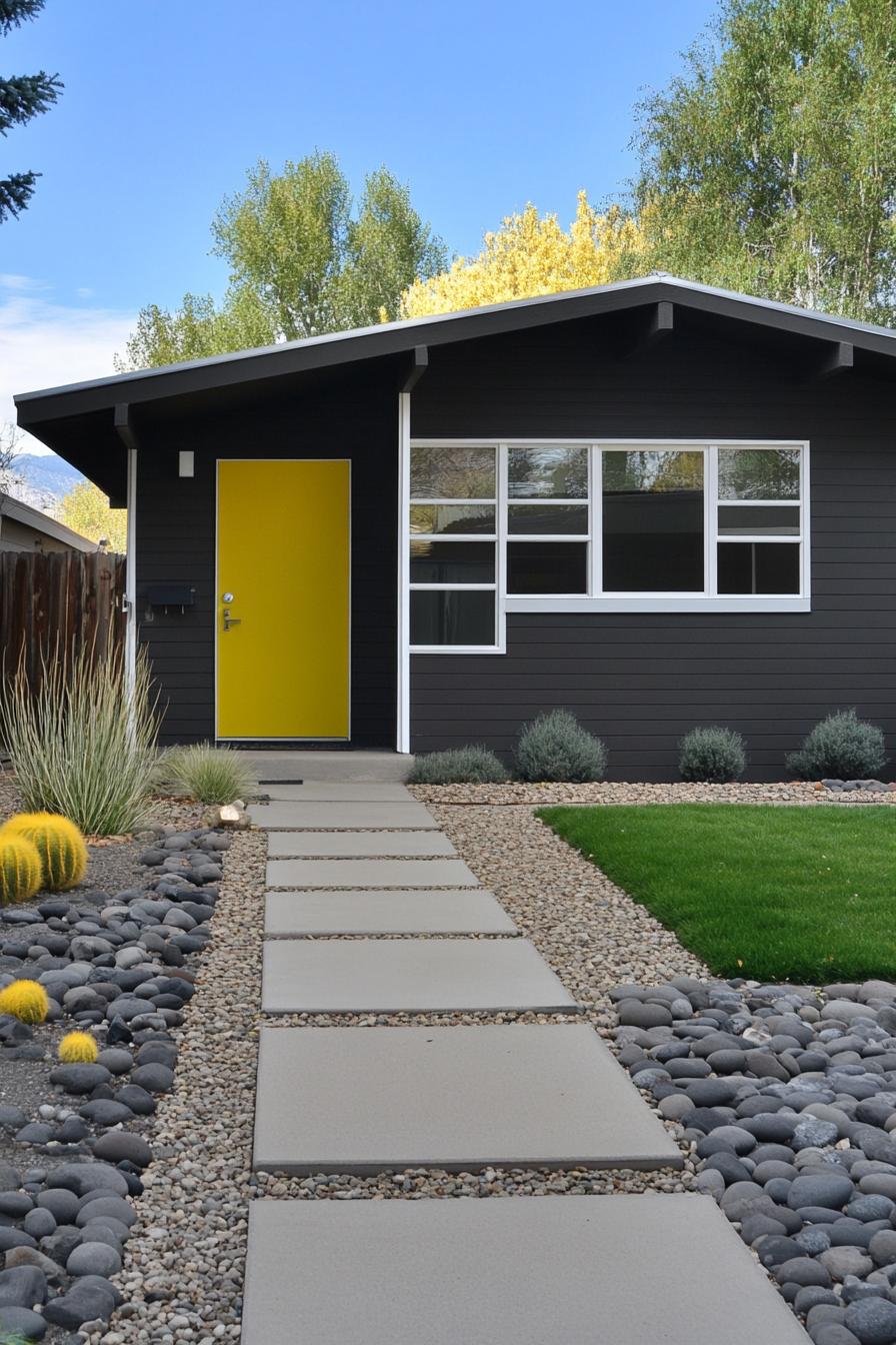 modern grey house with Canary Yellow front Door 3