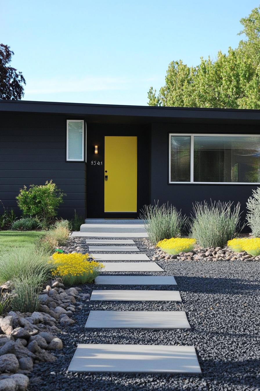 modern grey house with Canary Yellow front Door