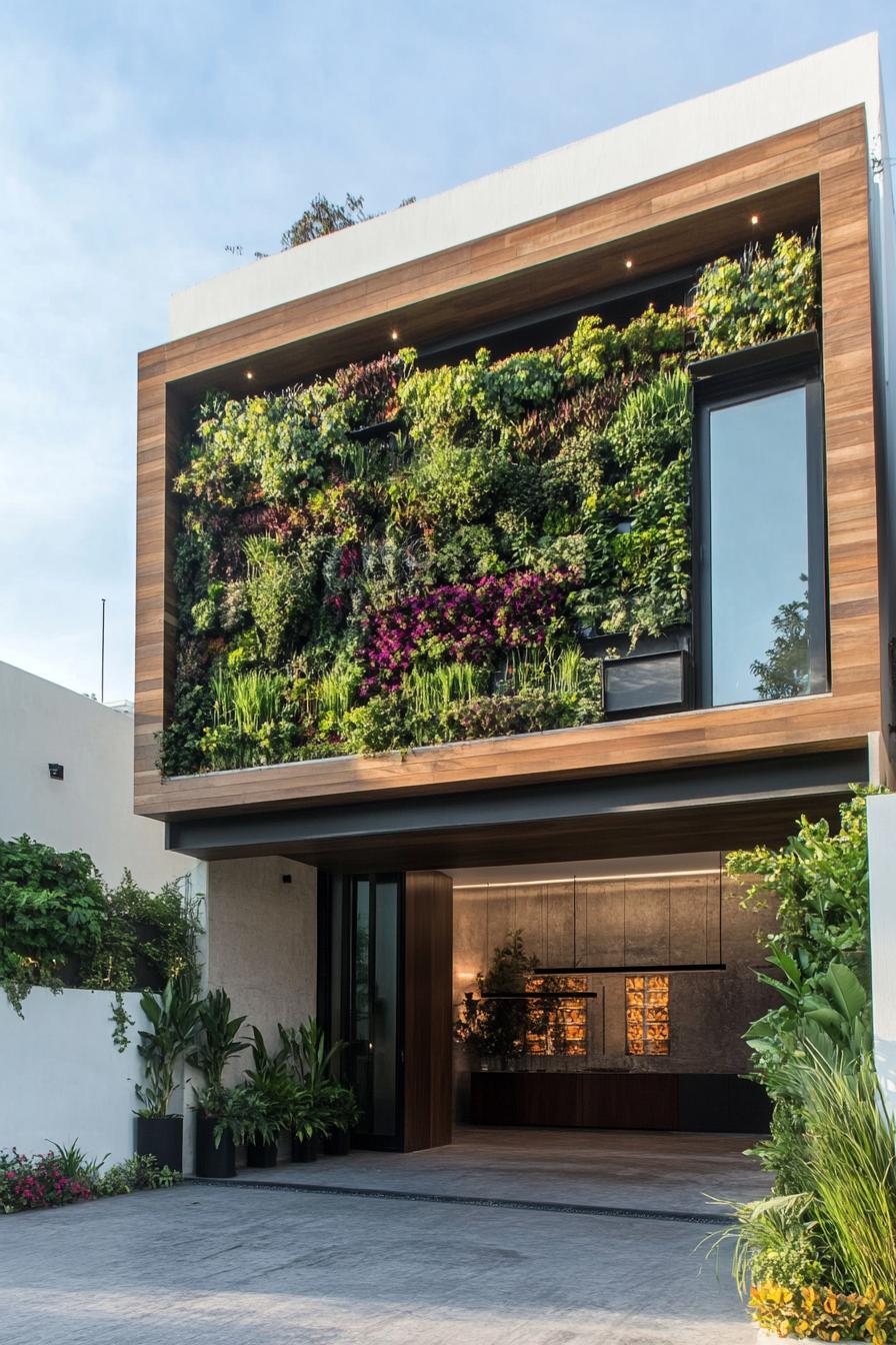 modern house facade vertical garden with metal trim 1