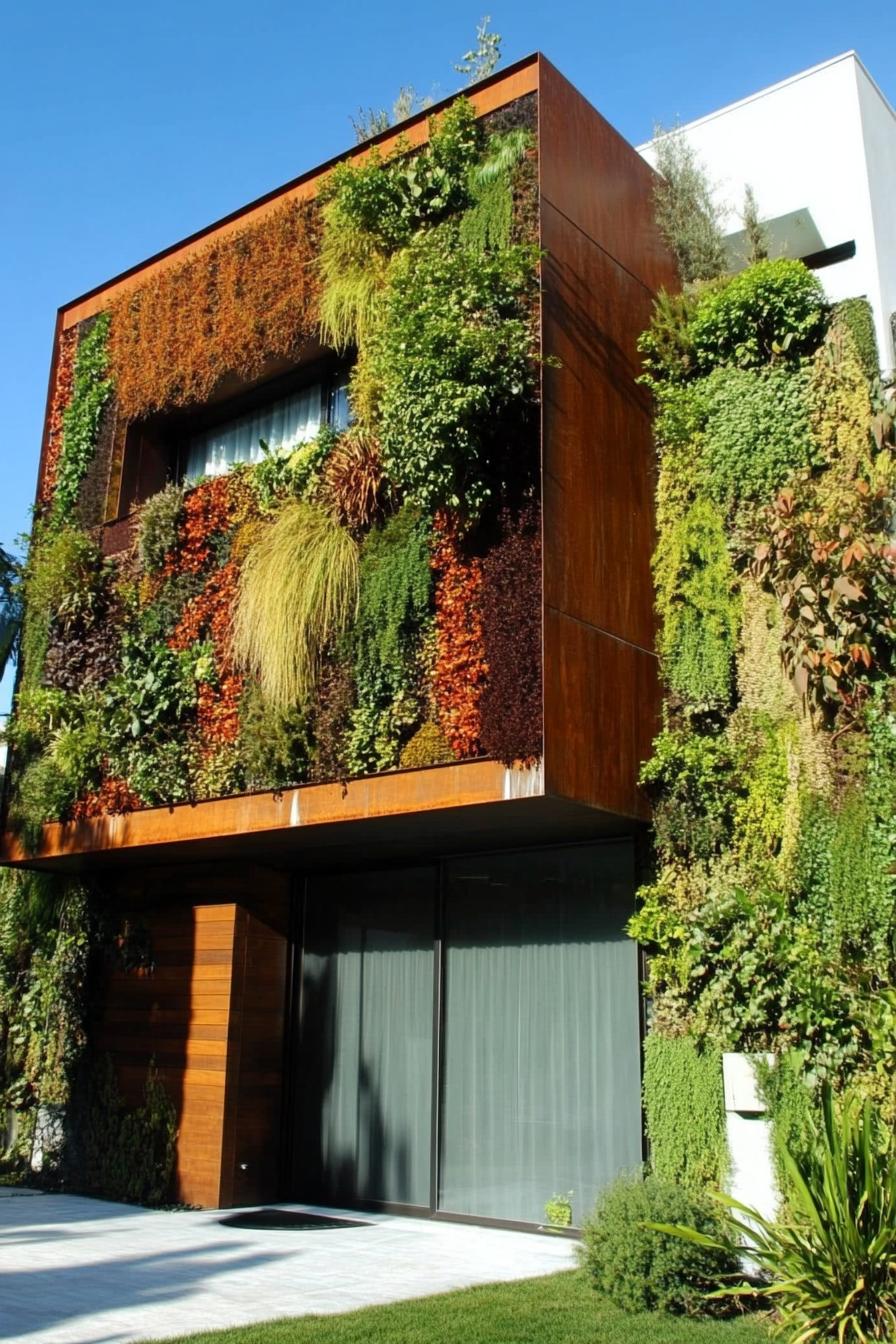 modern house facade vertical garden with metal trim 2