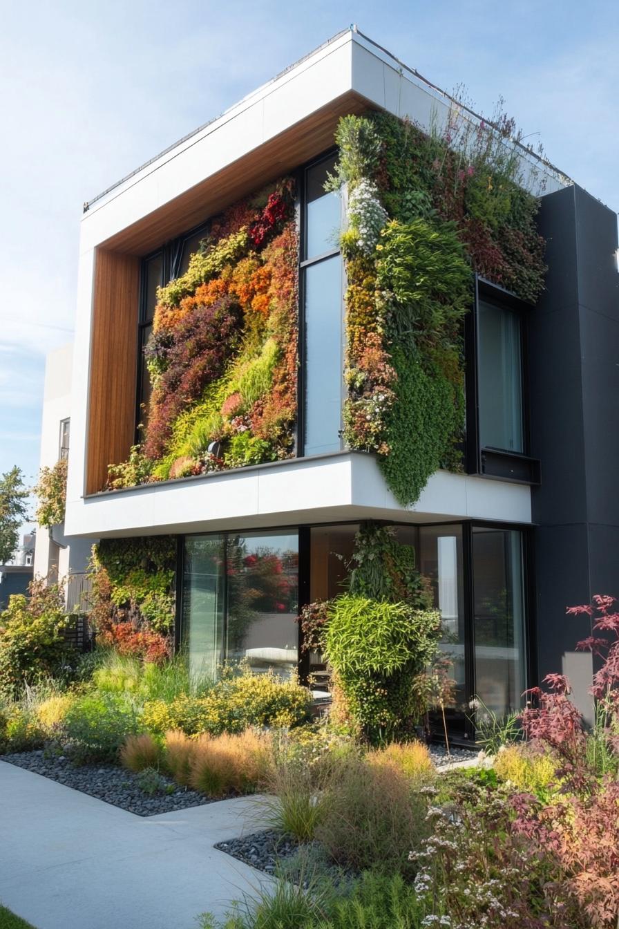 modern house facade vertical garden with metal trim 3