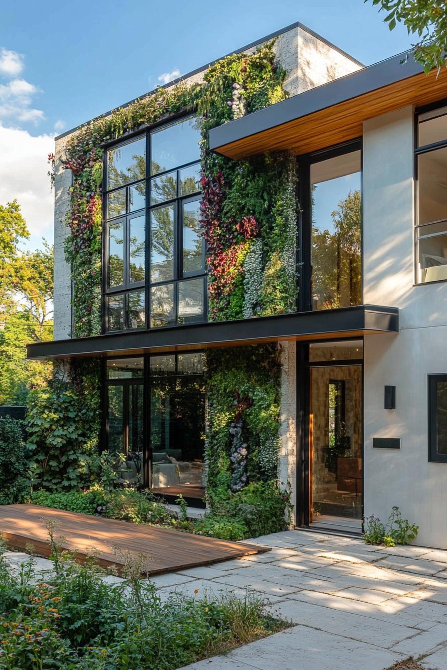 modern house facade vertical garden with metal trim