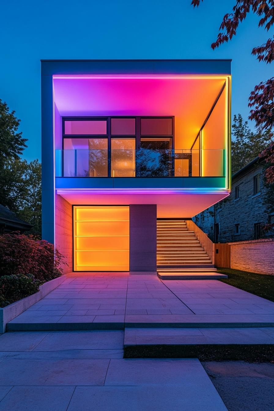 modern house garage with LED lighting in multi color