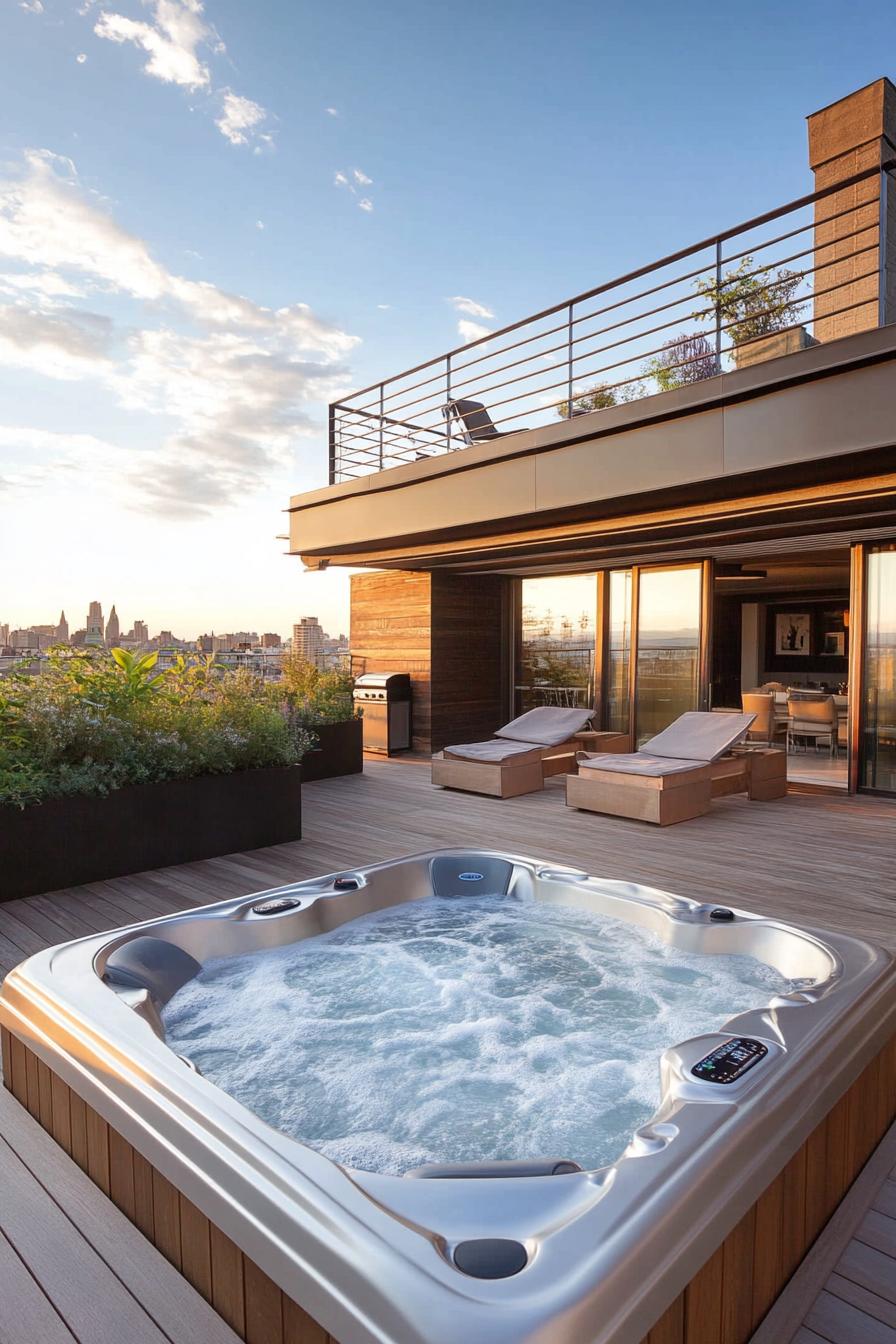 modern house rooftop deck with hot tub 2