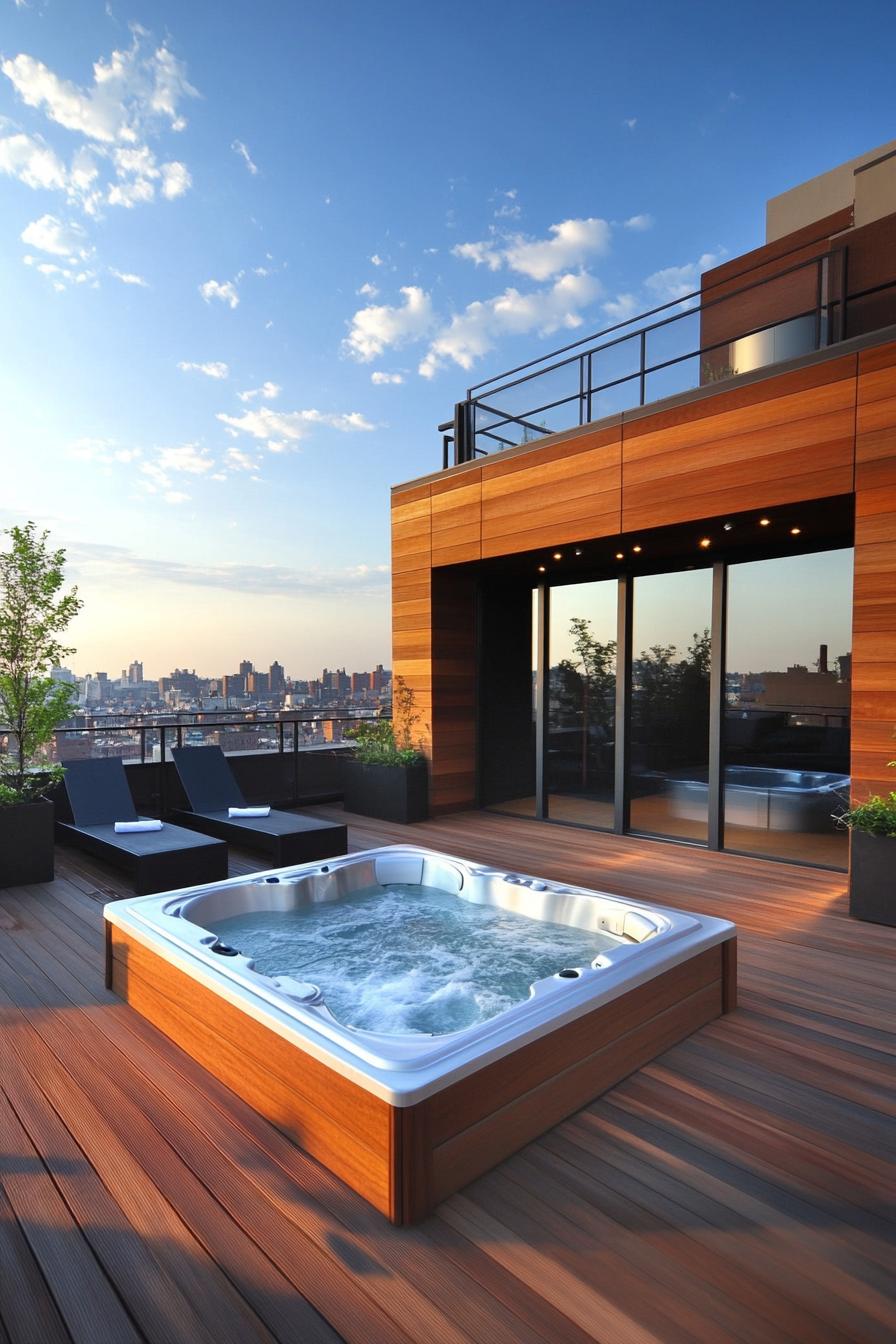 modern house rooftop deck with hot tub