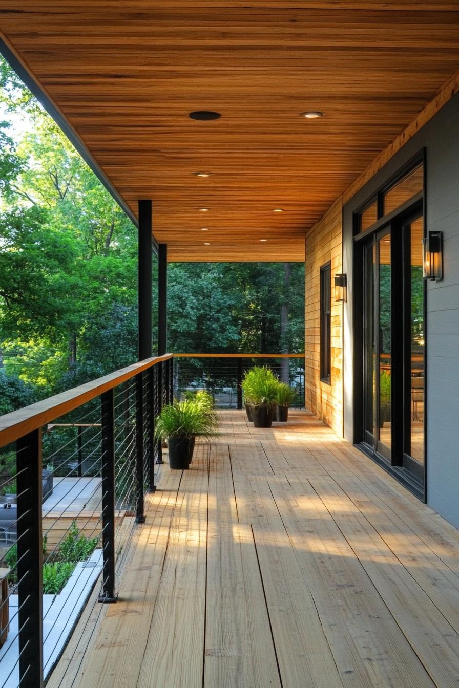 modern house wraparound deck porch with reclaimed wood ceiling 3