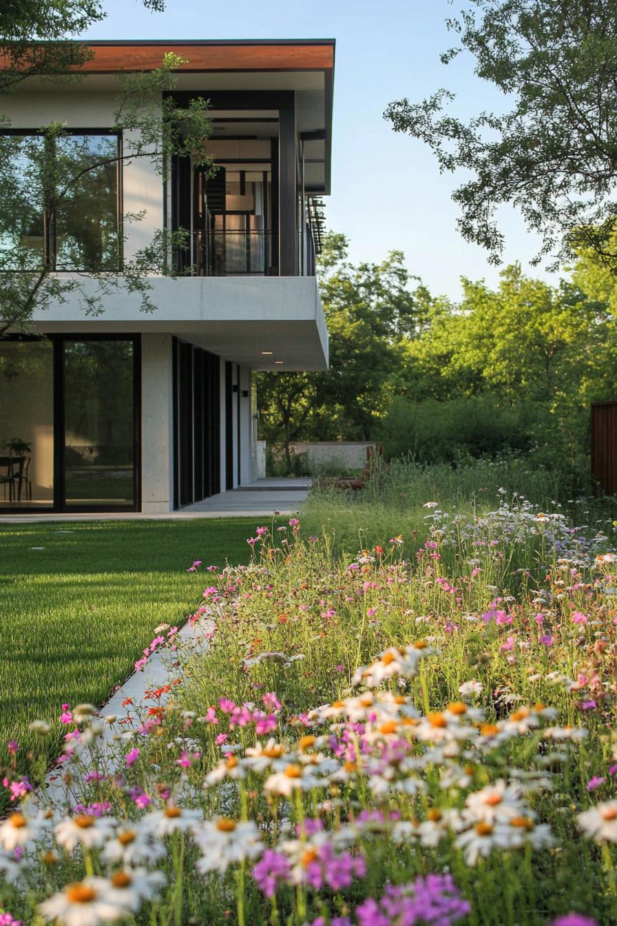 modern house yard with wildflower lawn 3