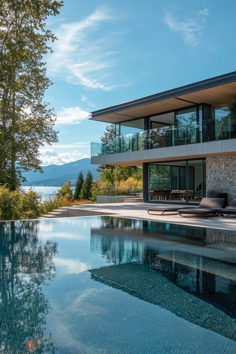 modern lakeside villa with infinity pool