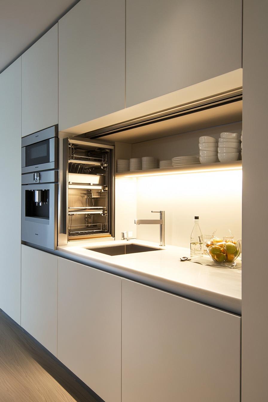 modern minimalist home kitchen with hidden appliances