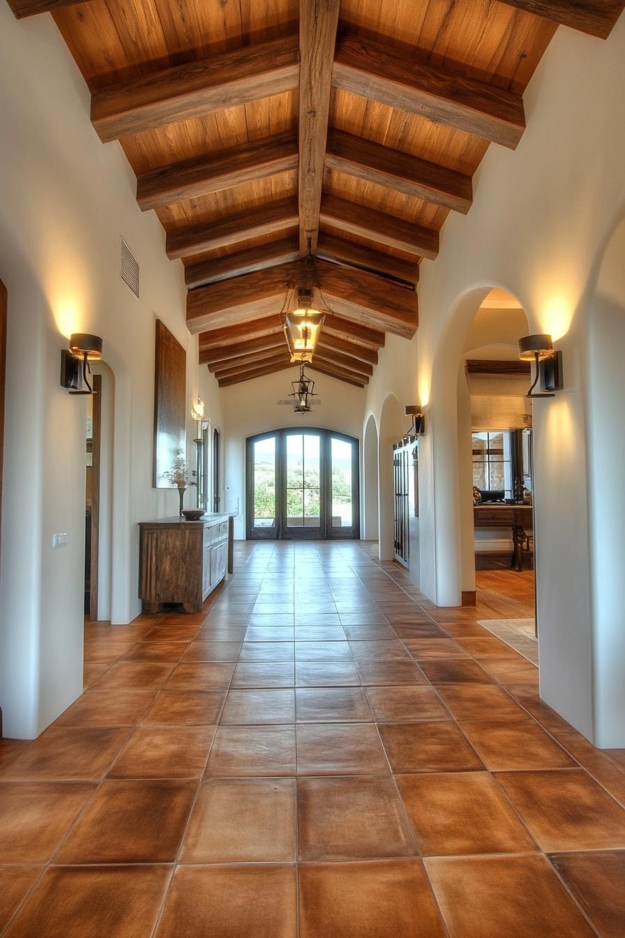 modern spanish villa interior wooden beams 1