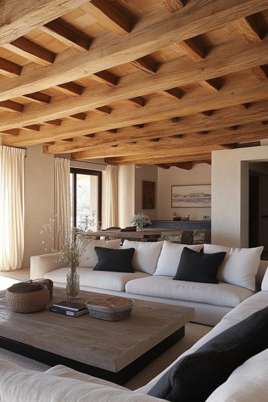 modern spanish villa interior wooden beams 2