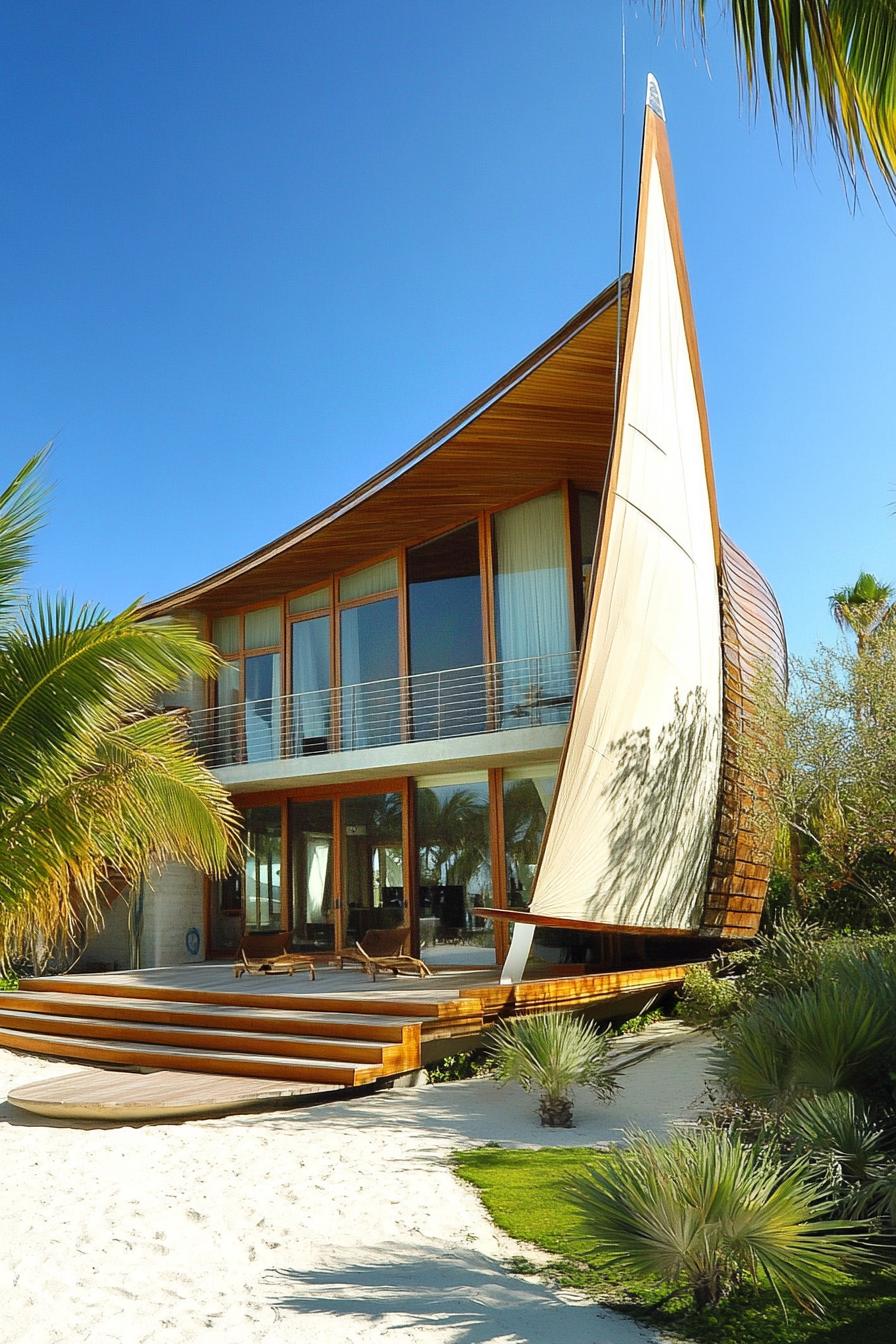 sail boat style beach house facade architectural marvel