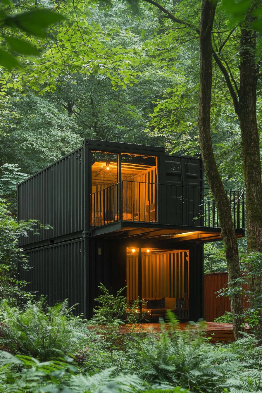 shipping container forest canopy cabin 2