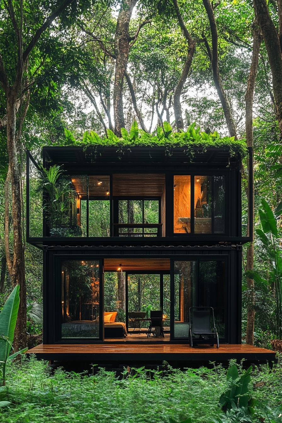 shipping container forest canopy cabin 3