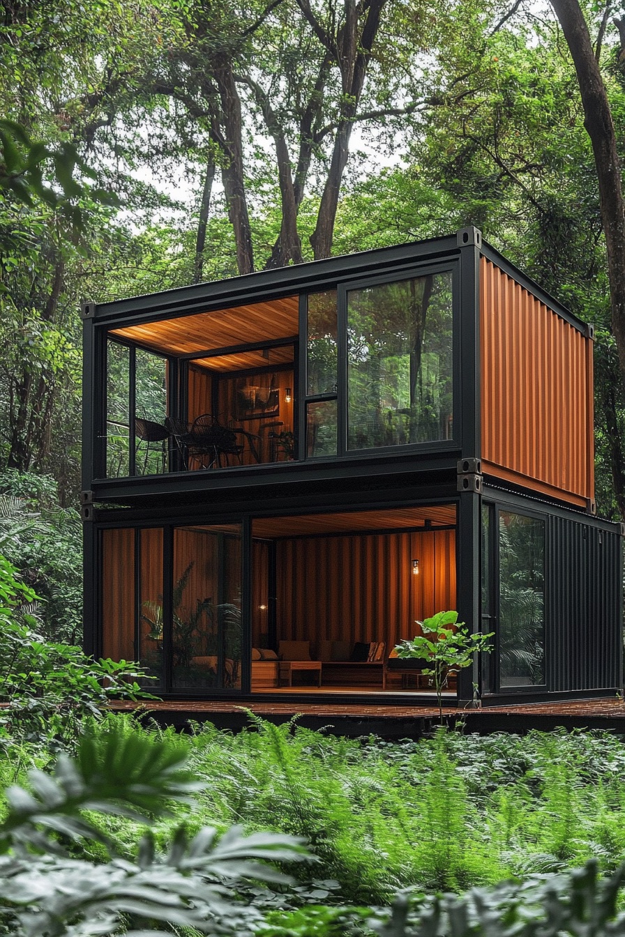 shipping container forest canopy cabin 4