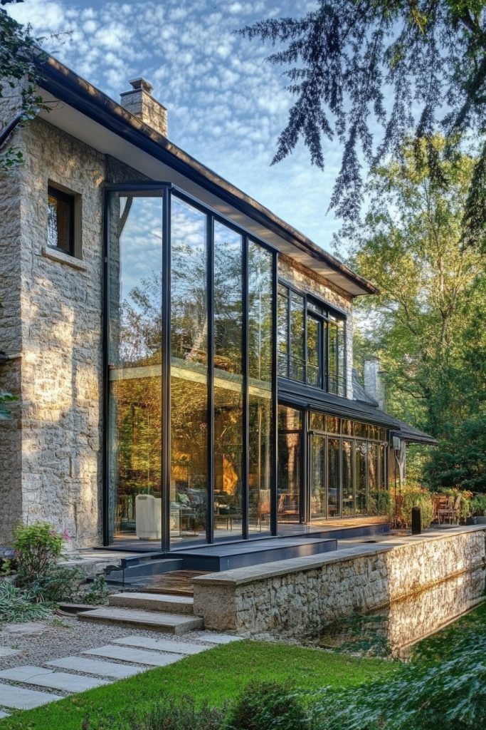 classic french house with glass windows