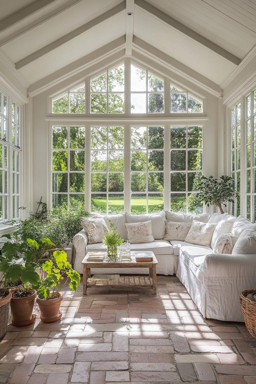 modern English cottage sunroom with indoor garden