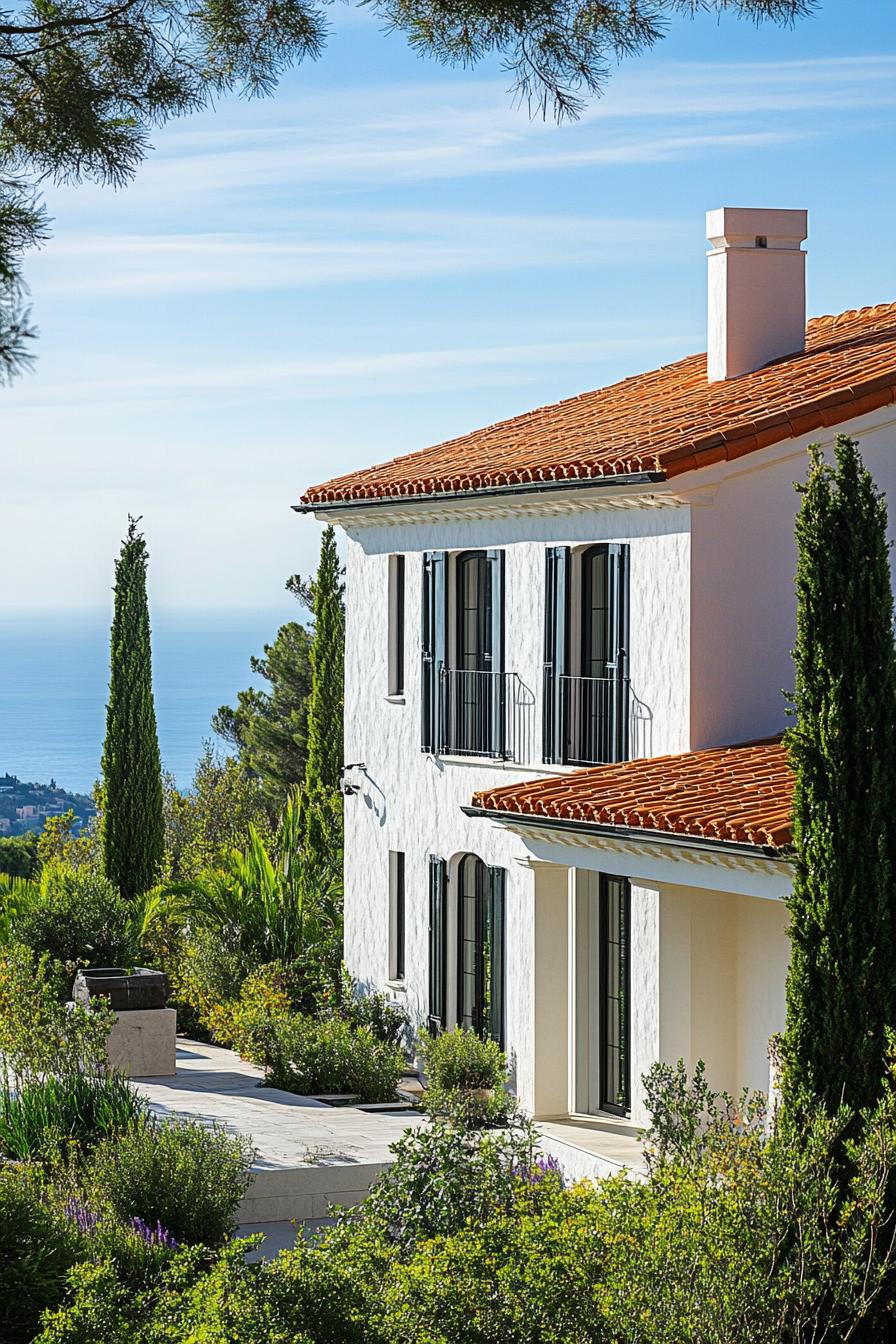 modern French mediterranean house with terracotta roof Riviera views