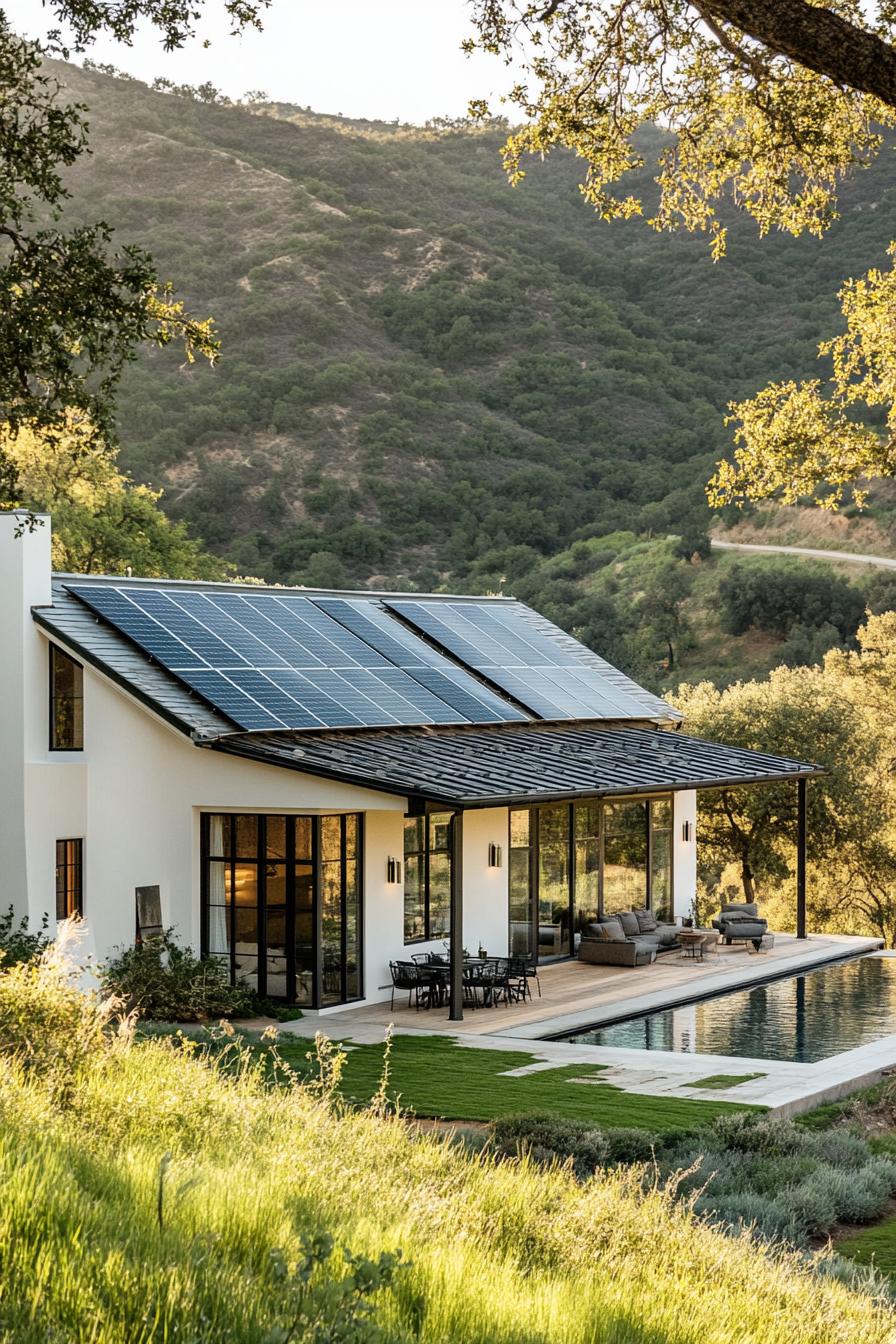 modern farmhouse with solar panel roof in beautiful green valley 2