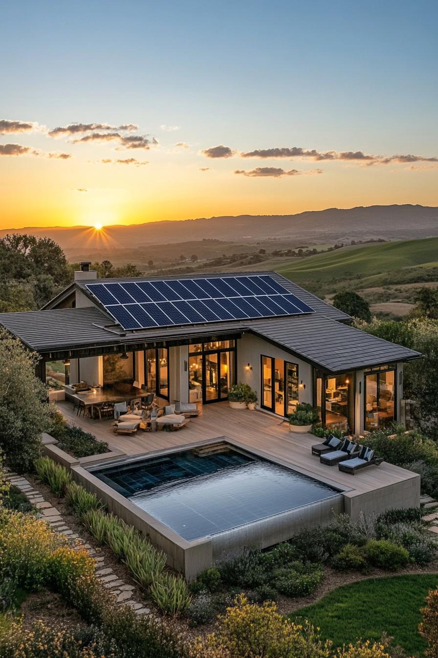 modern farmhouse with solar panel roof in beautiful green valley 3