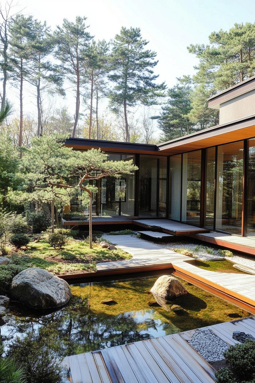 Modern Japanese house with a serene courtyard garden