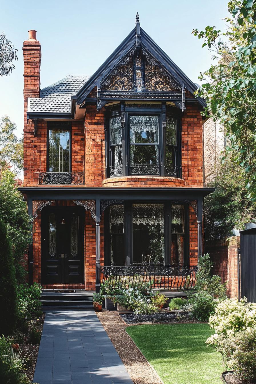 modern neo Victorian style house facade with steampunk ironwork details 3