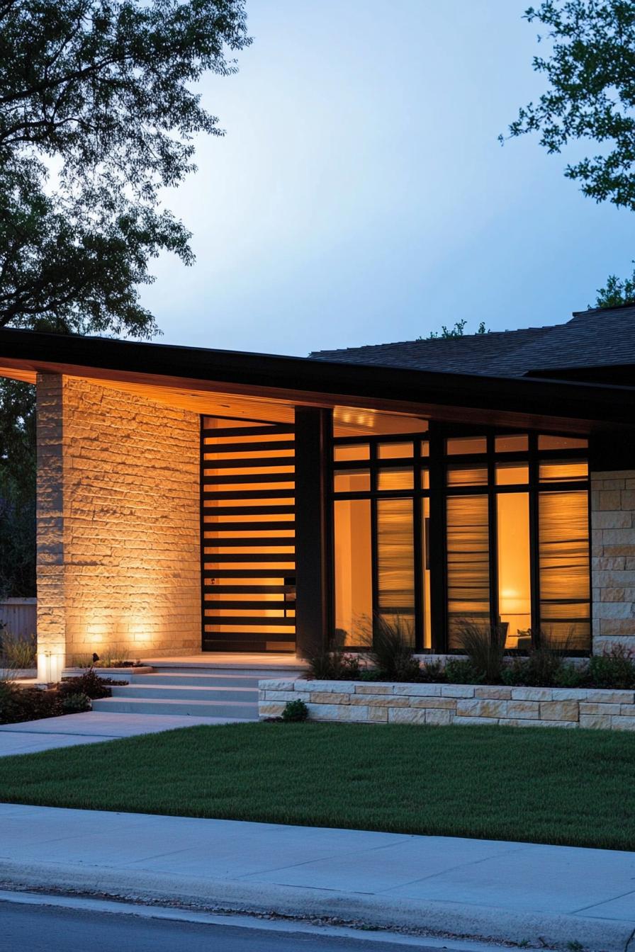 modern ranch house facade with sleek horizontal slats 1