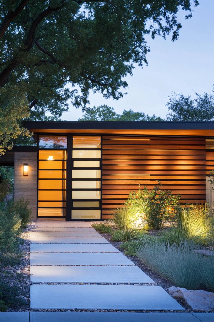 modern ranch house facade with sleek horizontal slats 2