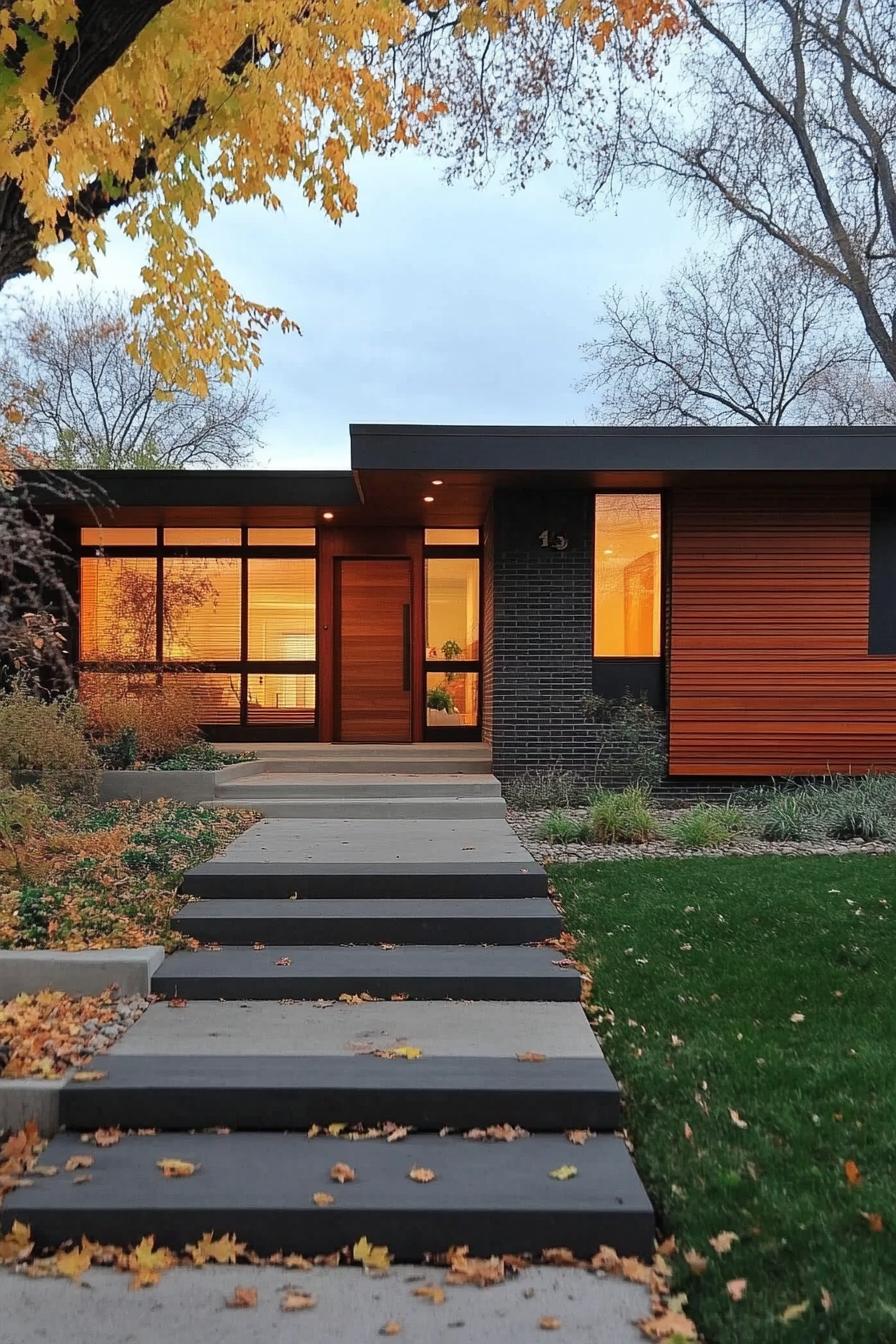 modern ranch house facade with sleek horizontal slats 3