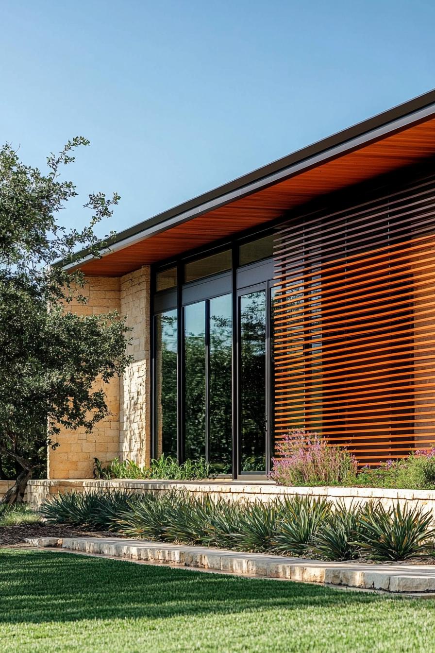 modern ranch house facade with sleek horizontal slats