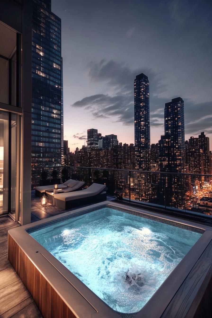 modern rooftop small plunge pool city views