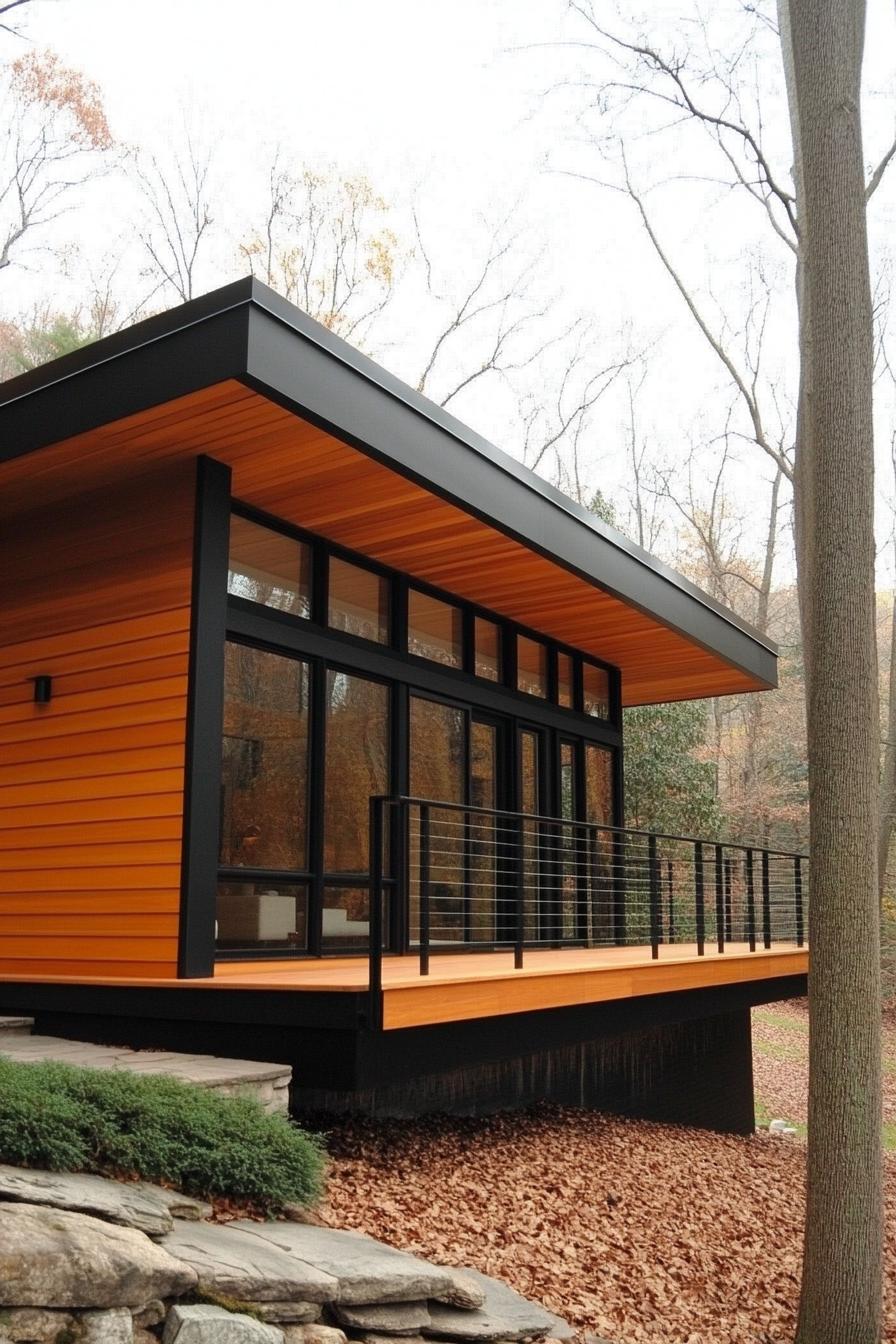 modern wood house with horizontal paneling and black steel trim hillside foundation 2