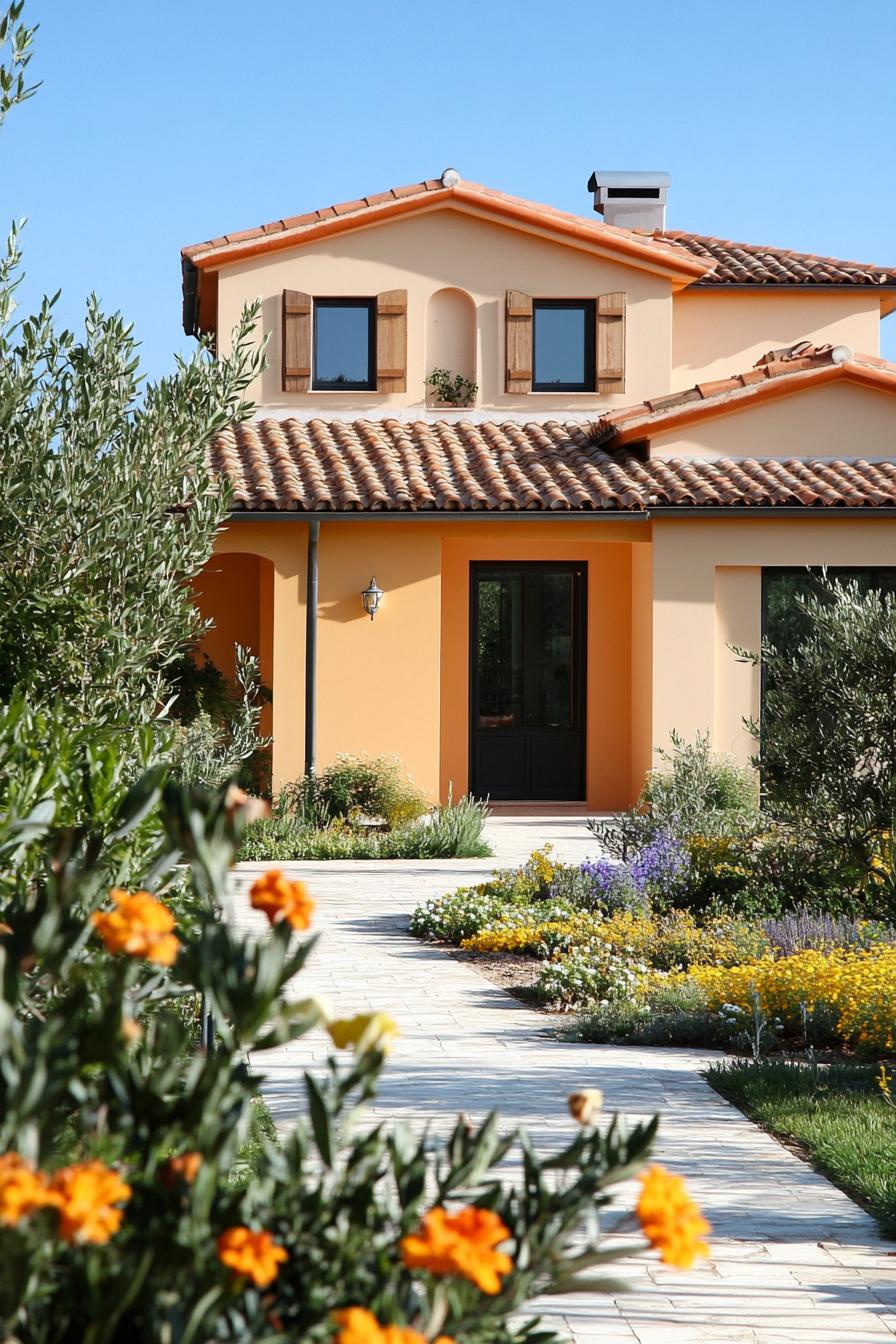 small modern mediterranean house with terracotta roof tiles nice front olive garden 1