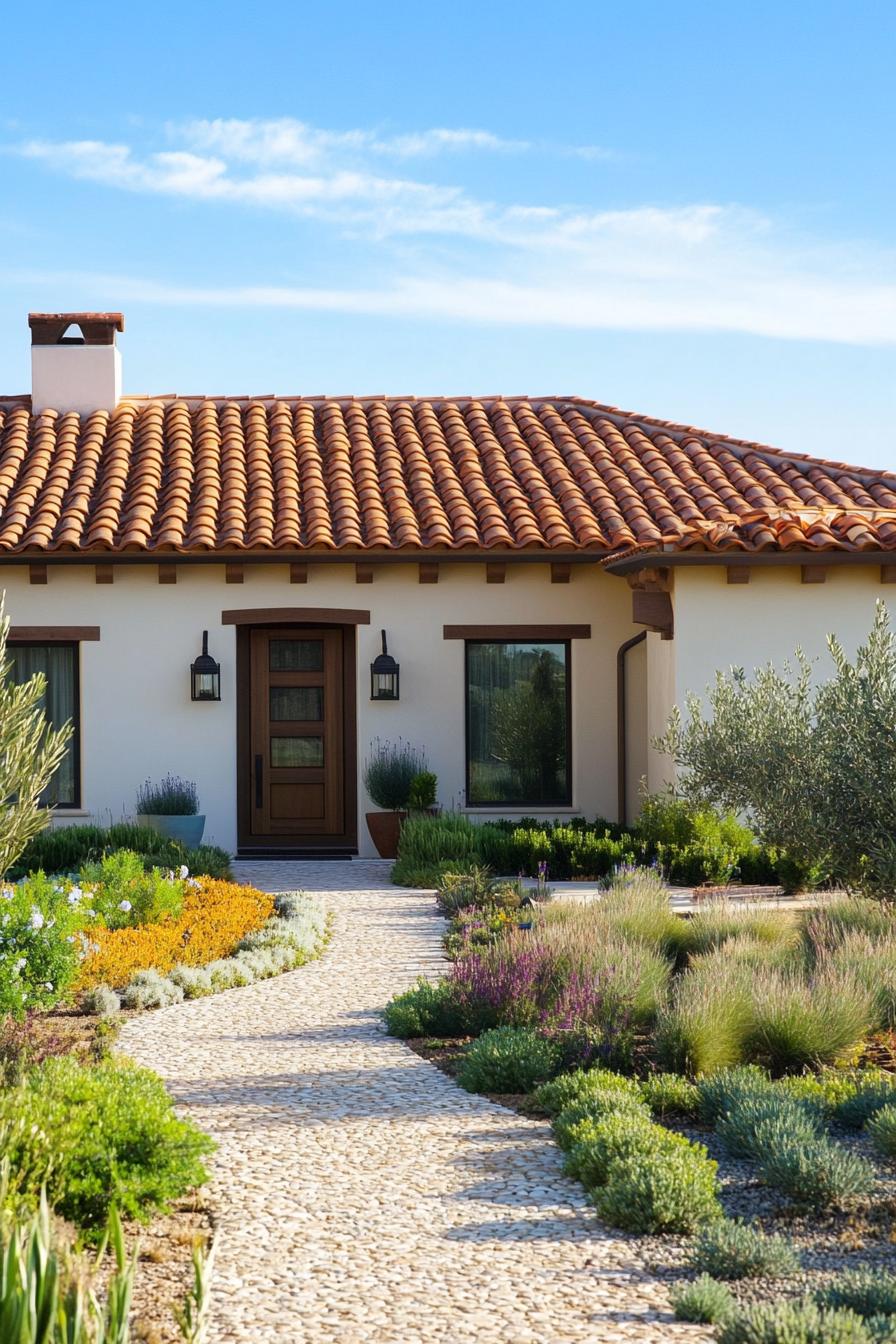 small modern mediterranean house with terracotta roof tiles nice front olive garden