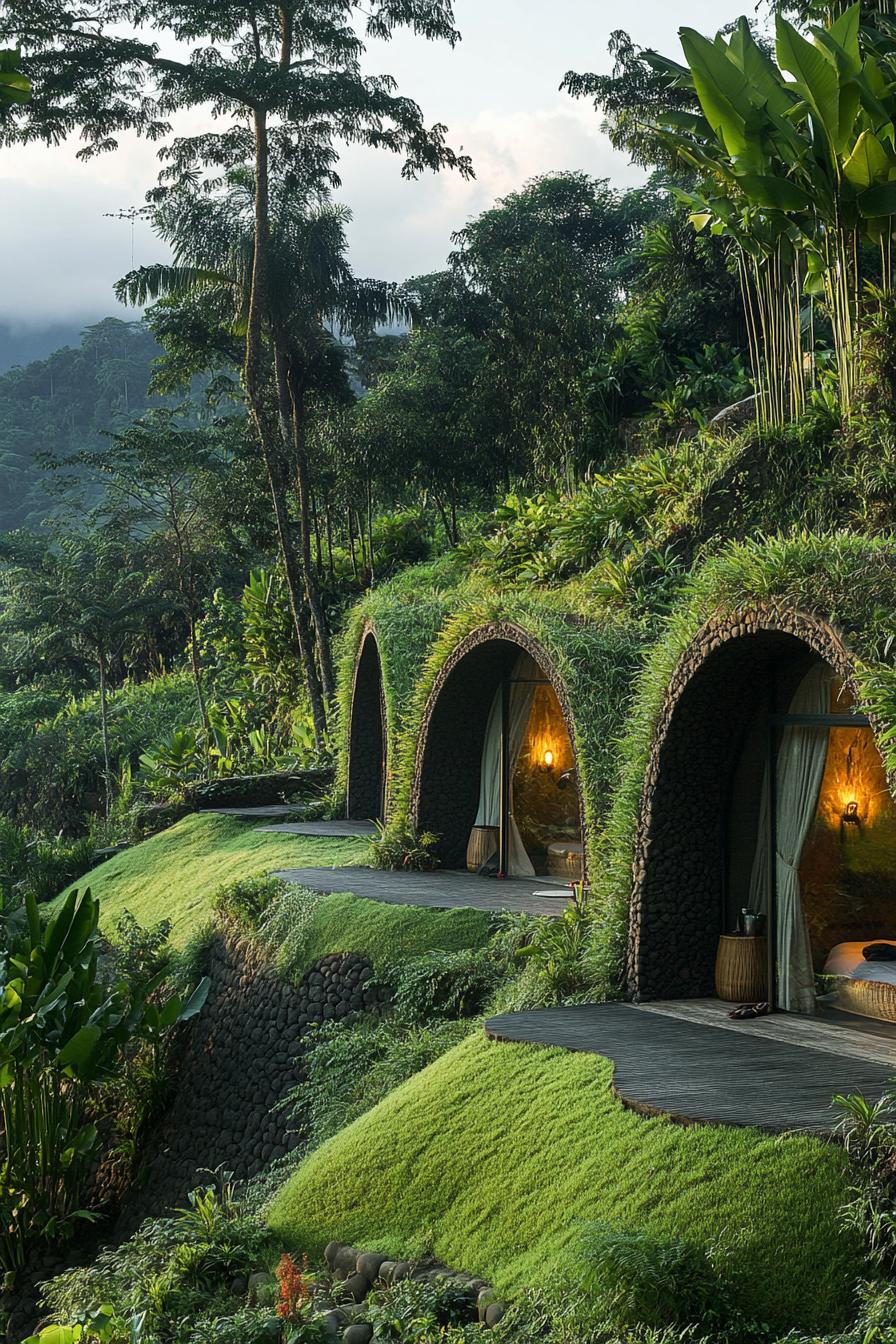 earth sheltered cabins in a tropical mountain site