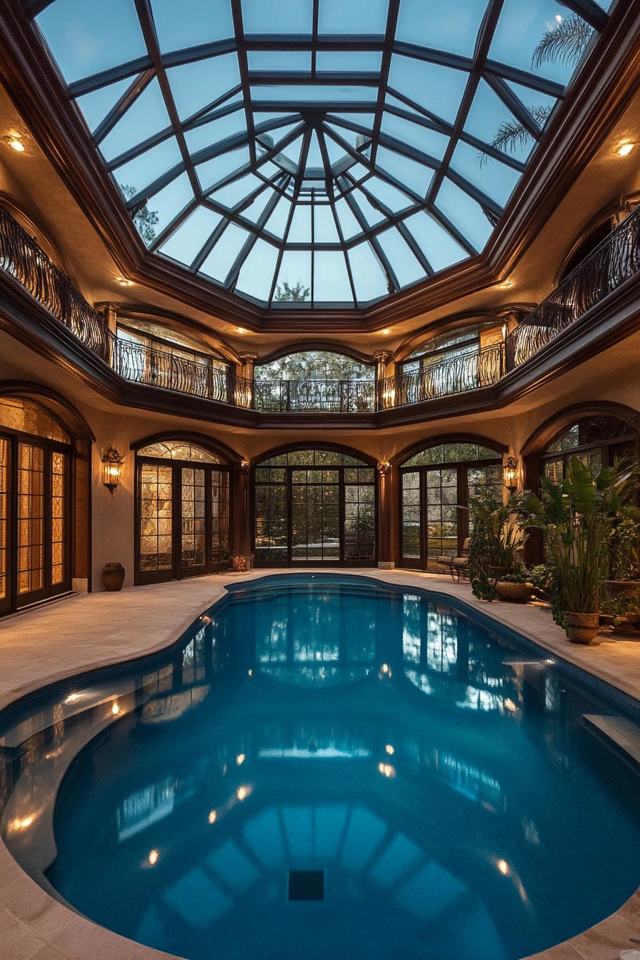 luxury modern house indoor atrium pool with glass dome ceiling 1