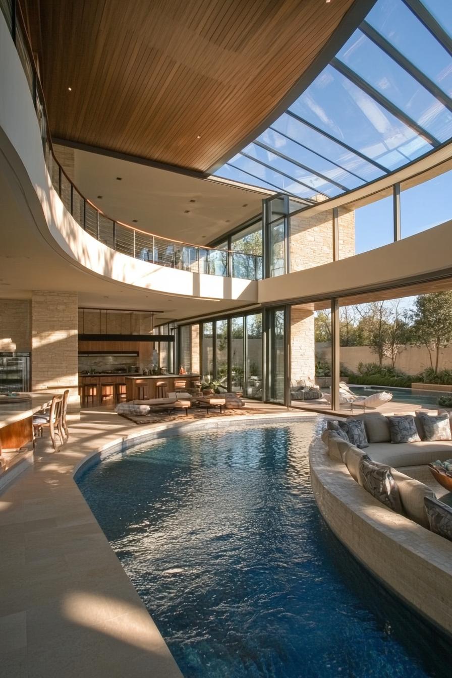 luxury modern house indoor atrium pool with glass dome ceiling