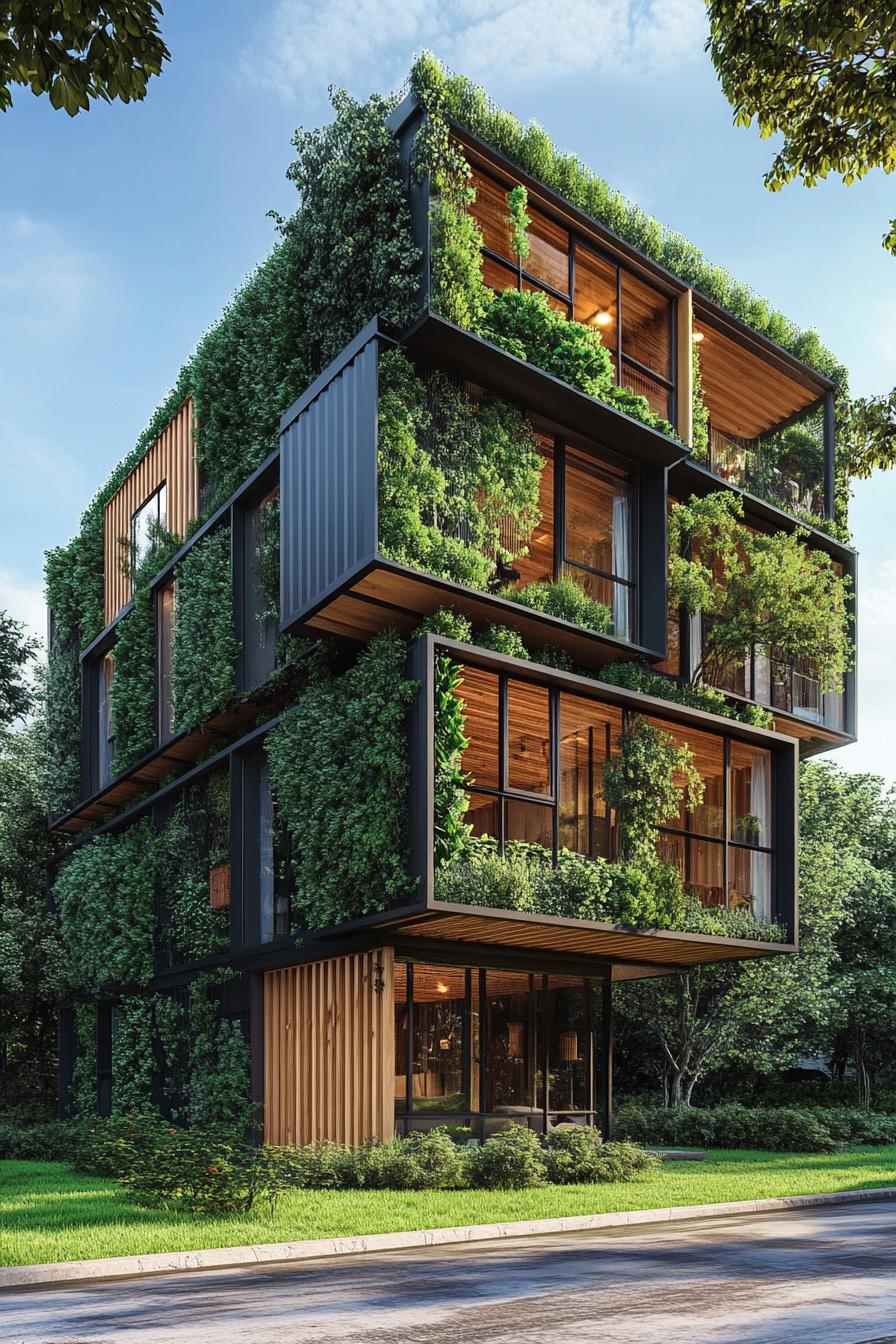 modern container apartment building block complex with living green walls 1