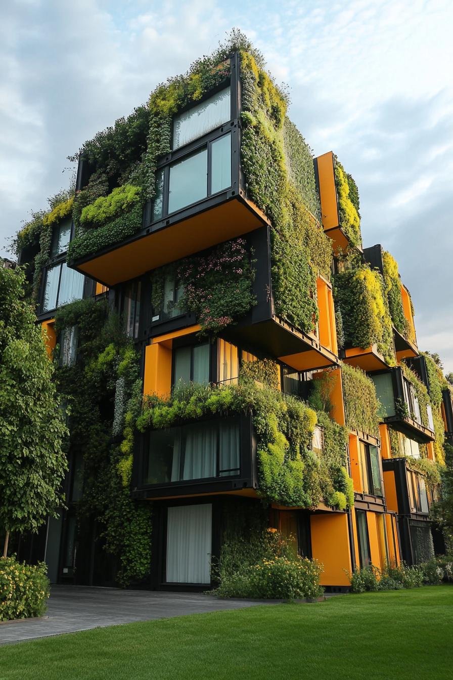 modern container apartment building block complex with living green walls 2