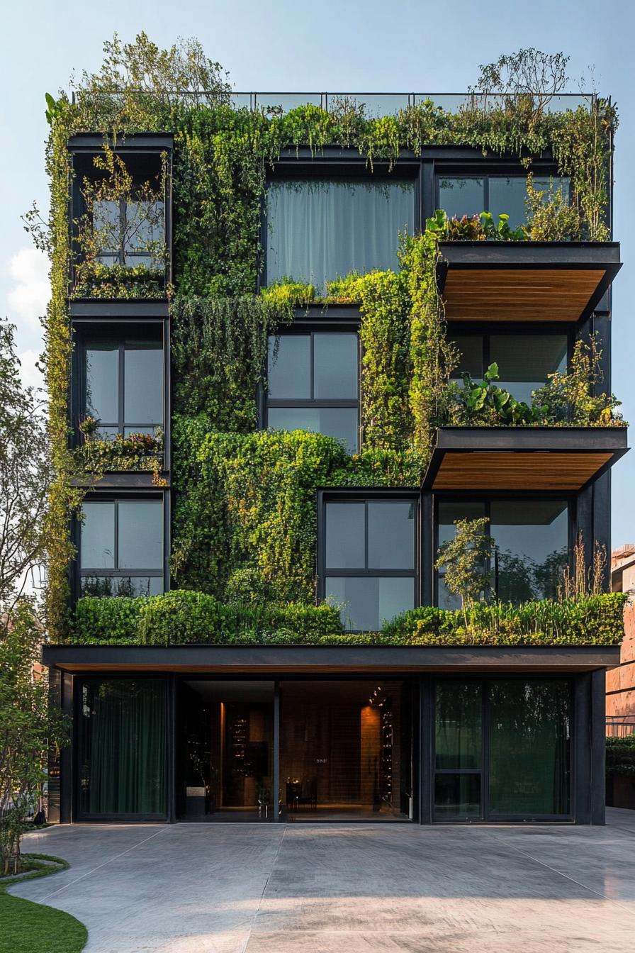 modern container apartment building block complex with living green walls 3