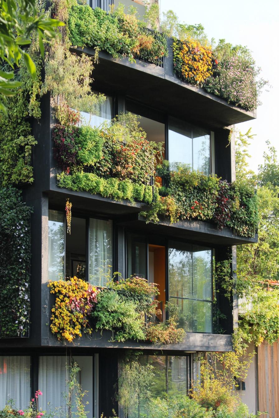 modern container apartment building block complex with living green walls